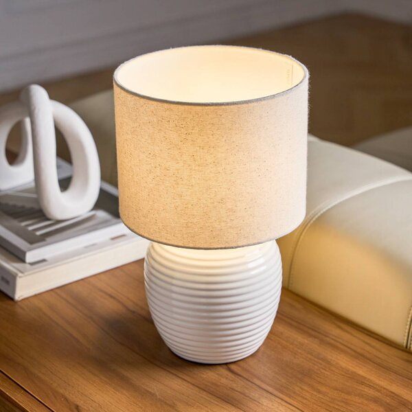 Pauleen Stolová lampa LOVELY CHARM, béžová, výška 33 cm, textil, Krémová / jantárovo žltá, Obývacia izba / jedáleň, Textil / látka / hodváb, Štýl mladých, Stojacie svietidlo