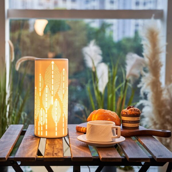 Stolová lampa Pauleen WARM SUNKISS, biela, výška 27 cm, porcelán, Biela / opálová, Obývacia izba / jedáleň, Keramický, Štýl mladých, Stojacie svietidlo