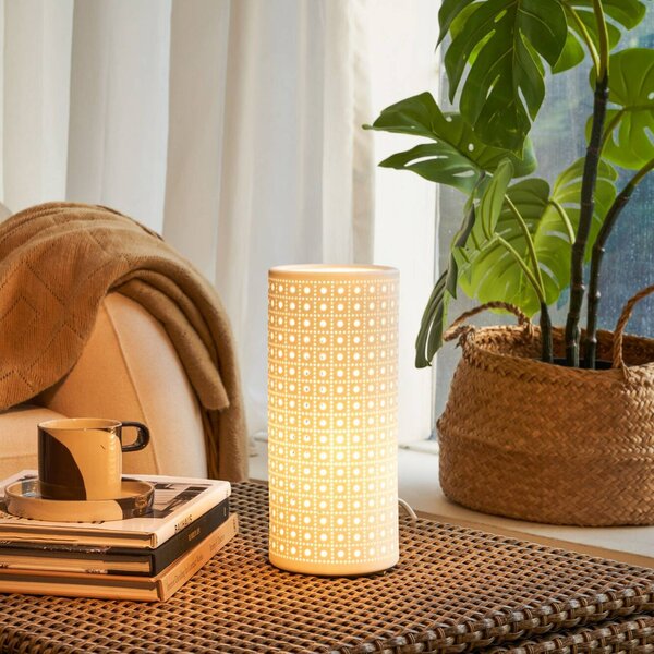 Stolová lampa Pauleen PURE SUNKISS, biela, výška 27 cm, porcelán, Biela / opálová, Obývacia izba / jedáleň, Keramický, Štýl mladých, Stojacie svietidlo
