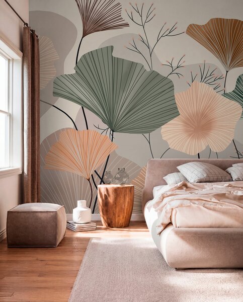 Tapety Vejáre v broskyňovej a šalvii, Fototapety s kvetmi, w04815 : Uwalls.sk