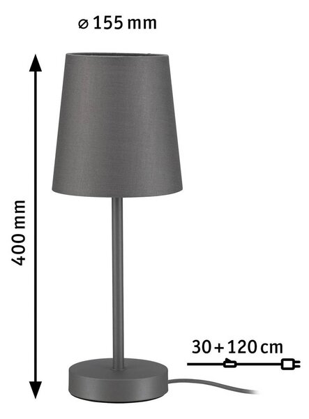 Stolová lampa Paulmann Stellan II, sivá, výška 40 cm, textil, Hliník / sivá / zinok, Obývacia izba / jedáleň, Textil / látka / hodváb, Stojacie svietidlo