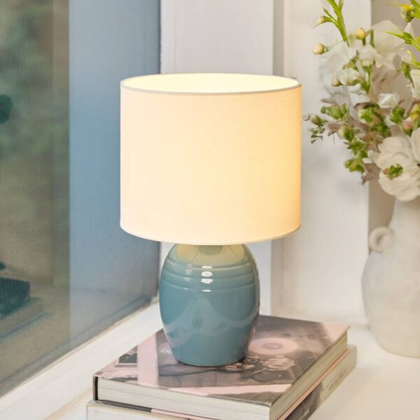 Stolová lampa Pauleen SEA RHYTHM, biela/modrá, výška 30 cm, keramika, Biela / opálová, Obývacia izba / jedáleň, Keramický, Štýl mladých, Stojacie svietidlo