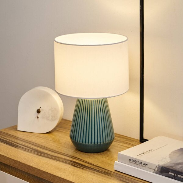 Stolová lampa Pauleen LOVE IT CLASSY, biela/zelená, výška 36 cm, Biela / opálová, Obývacia izba / jedáleň, Textil / látka / hodváb, Štýl mladých, Stojacie svietidlo