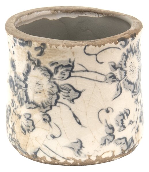 Keramický obal na kvetináč so šedými kvetmi Filon French XS - Ø 8*7 cm - Clayre & Eef