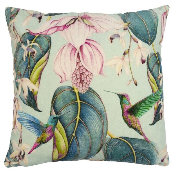 Pastelovo zelený smetový vankúš s kolibríkmi Hummingbird - 45*45*15cm - Mars & More