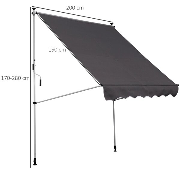 OUTSUNNY Výškovo nastaviteľná prenosná markíza vhodná na balkón 200 x 150 cm sivá