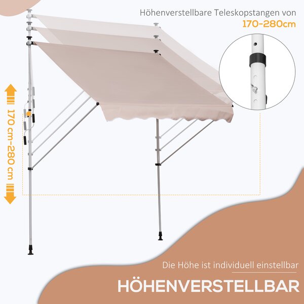 OUTSUNNY Výškovo nastaviteľná prenosná markíza vhodná na balkón 200 x 150 cm krémová