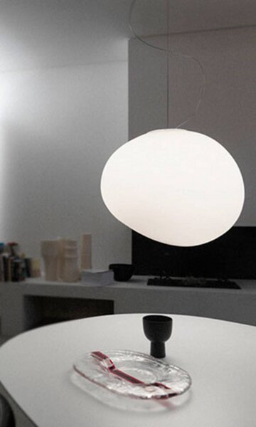 Závesné svietidlo Foscarini Gregg Grande, biele, výška 40 cm, Obývacia izba / jedáleň