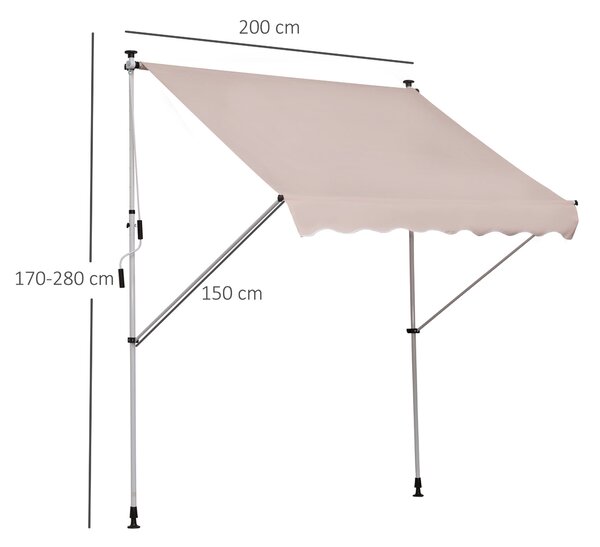 OUTSUNNY Výškovo nastaviteľná prenosná markíza vhodná na balkón 200 x 150 cm krémová