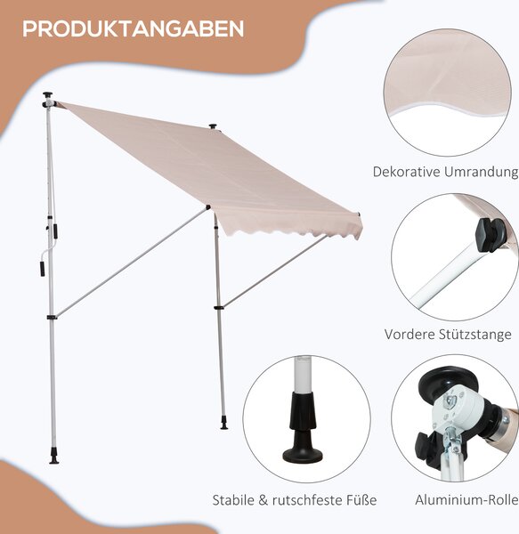 OUTSUNNY Výškovo nastaviteľná prenosná markíza vhodná na balkón 200 x 150 cm krémová