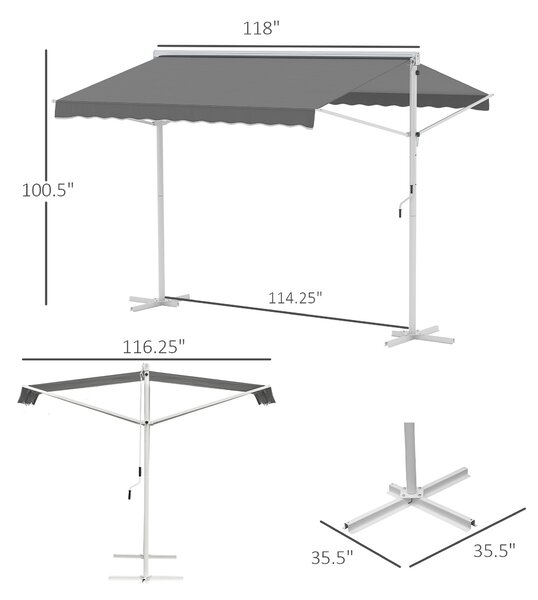 OUTSUNNY Voľne stojaca výsuvná markíza s držadlom 300 x 295 cm sivá