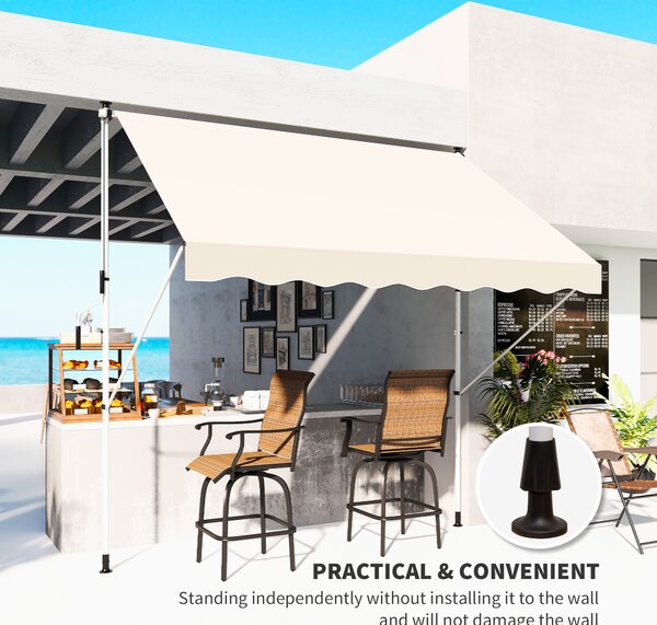 OUTSUNNY Výškovo nastaviteľná prenosná markíza vhodná na balkón 300 x 150 cm krémová