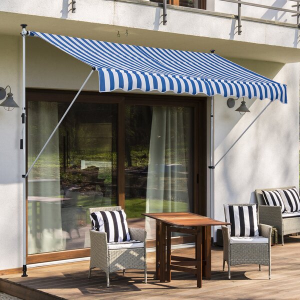 OUTSUNNY Výškovo nastaviteľná prenosná markíza vhodná na balkón 300 x 150 cm modro-biela