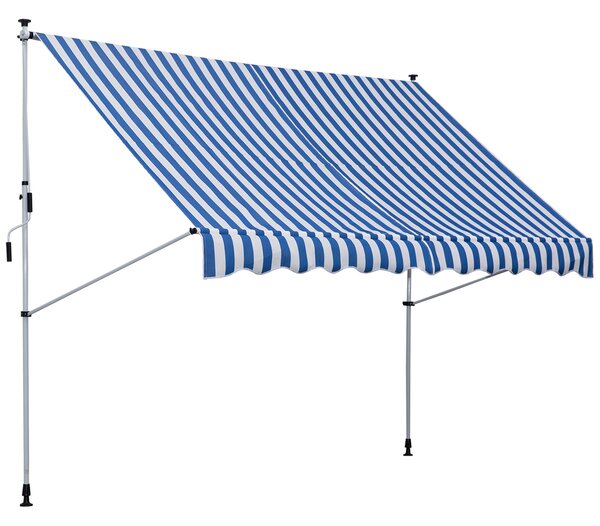 OUTSUNNY Výškovo nastaviteľná prenosná markíza vhodná na balkón 300 x 150 cm modro-biela