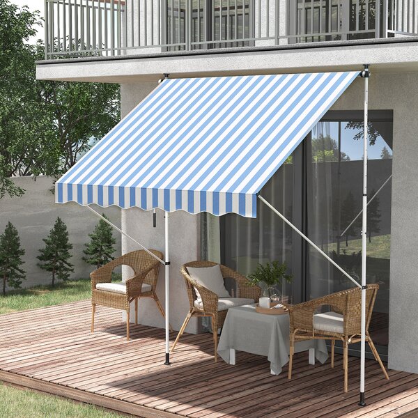 OUTSUNNY Výškovo nastaviteľná prenosná markíza vhodná na balkón 200 x 150 cm modrá a biela