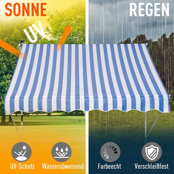 OUTSUNNY Výškovo nastaviteľná prenosná markíza vhodná na balkón 200 x 150 cm modrá a biela