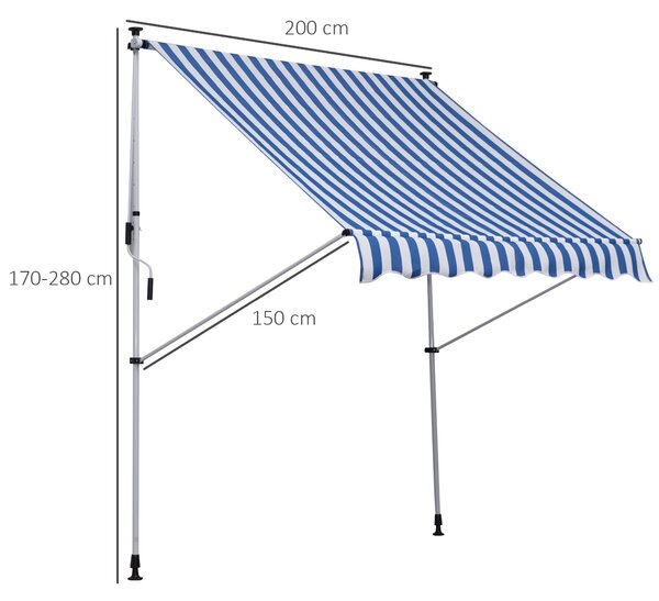 OUTSUNNY Výškovo nastaviteľná prenosná markíza vhodná na balkón 200 x 150 cm modrá a biela