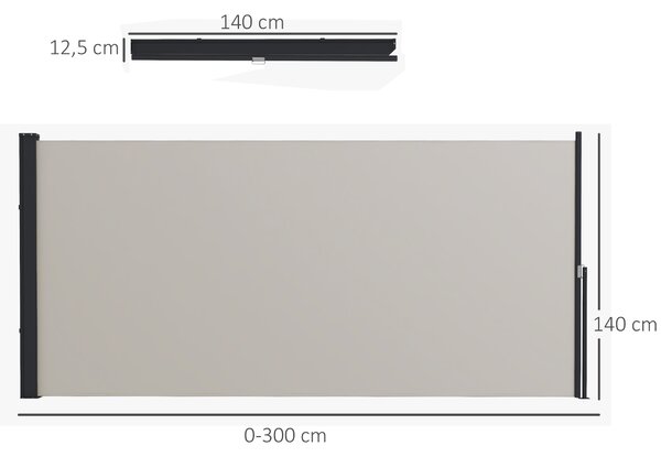 OUTSUNNY Výsuvná bočná markíza 300 x 140 cm svetlosivá