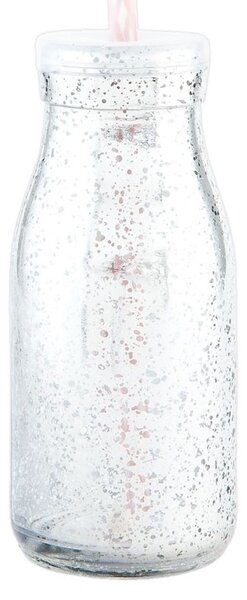Strieborná sklenená fľaša na slamku bez slamky - Ø 6*14 cm / 0,2 L - Clayre & Eef