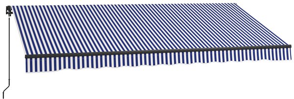 OUTSUNNY Ručne výsuvná markíza s nastaviteľným sklonom hliníková 396 x 300 cm modrá a biela