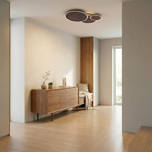 Lucande stropné LED svetlo Orven, čierne/drevené, 80 cm, stmievateľné, Čierna, Obývacia izba / jedáleň, kov, Moderný, Závesné svietidlo