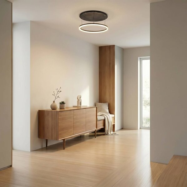 Lucande stropné LED svetlo Orven, čierne/mramorové, Ø 50 cm, stmievateľné., Čierna, Obývacia izba / jedáleň, kov, Moderný, Závesné svietidlo