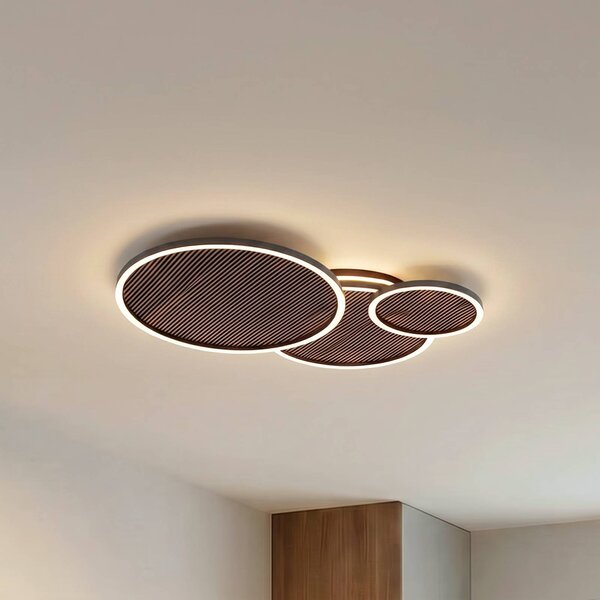 Lucande stropné LED svetlo Orven, čierne/drevené, 80 cm, stmievateľné, Čierna, Obývacia izba / jedáleň, kov, Moderný, Závesné svietidlo