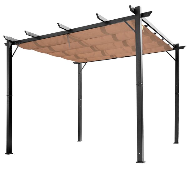 OUTSUNNY Samostatne stojaca kovová pergola so zaťahovacou plátennou strechou 400 x 300 cm hnedá