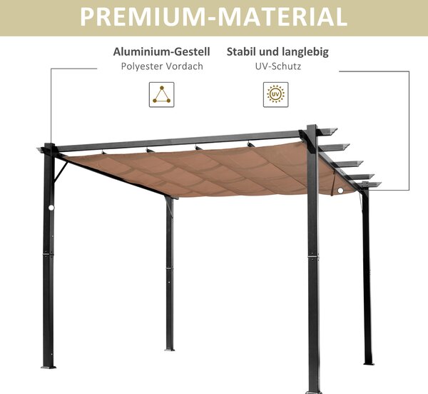OUTSUNNY Samostatne stojaca kovová pergola so zaťahovacou plátennou strechou 400 x 300 cm hnedá