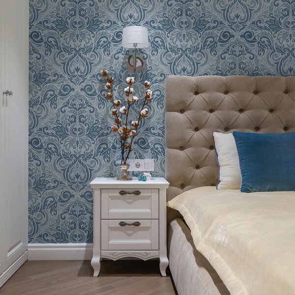 Tapety Modrý akantový damask, Tapety ázijský štýl, a00826 : Uwalls.sk