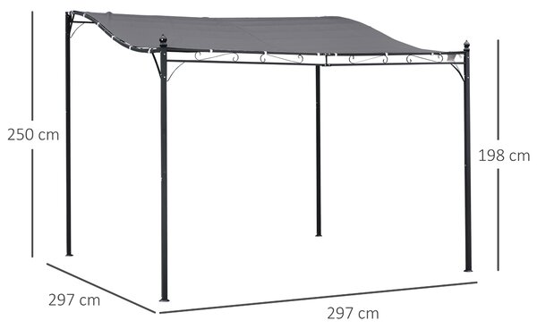 OUTSUNNY Samostatne stojaca kovová pergola s plátennou strechou 297 x 297 cm sivá