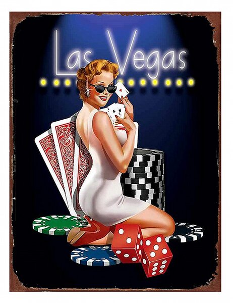 Nástenná kovová ceduľa Las Vegas - 25*1*33 cm - Clayre & Eef