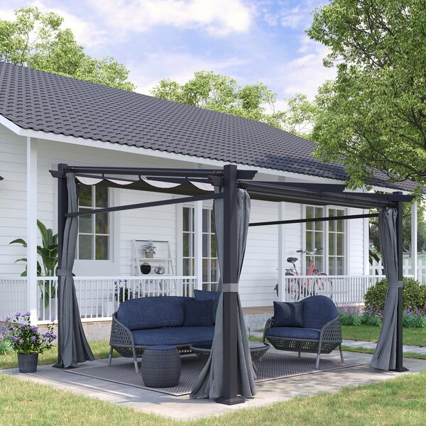OUTSUNNY Samostatne stojaca kovová pergola so zaťahovacou plátennou strechou a bočnými stenami 297 x 295 cm sivá
