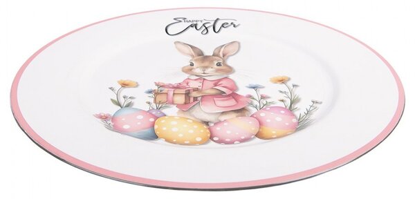 Dekoračný plastový veľkonočný tanier s králikom - Ø 33*1 cm - Clayre & Eef