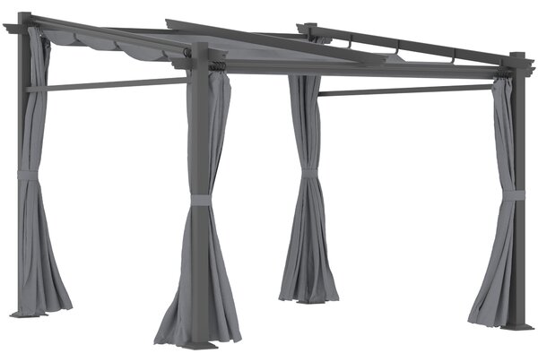 OUTSUNNY Samostatne stojaca kovová pergola so zaťahovacou plátennou strechou a bočnými stenami 297 x 295 cm sivá