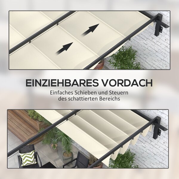 OUTSUNNY Kovová stenová pergola s plátennou strechou 300 x 300 cm krémová