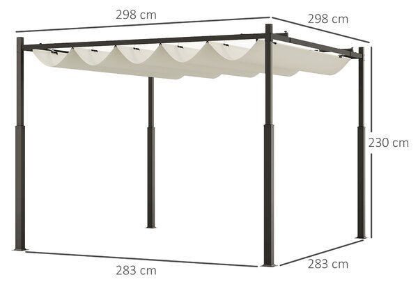 OUTSUNNY Samostatne stojaca kovová pergola so zaťahovacou plátennou strechou 300 x 300 cm biela