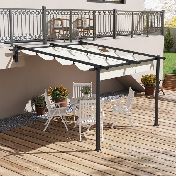 OUTSUNNY Kovová stenová pergola s plátennou strechou 300 x 300 cm krémová
