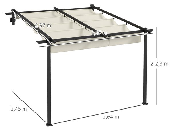 OUTSUNNY Kovová stenová pergola s plátennou strechou 300 x 300 cm krémová