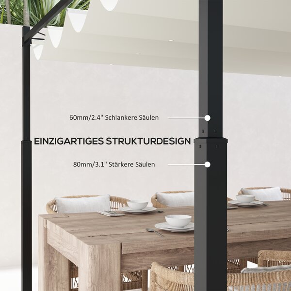 OUTSUNNY Samostatne stojaca kovová pergola so zaťahovacou plátennou strechou 300 x 300 cm biela
