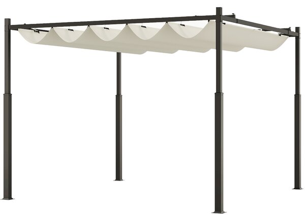 OUTSUNNY Samostatne stojaca kovová pergola so zaťahovacou plátennou strechou 300 x 300 cm biela