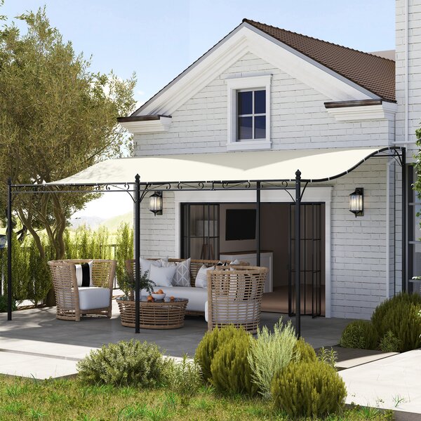OUTSUNNY Voľne stojaca kovová pergola so sťahovacou plátennou strechou 491 x 298 cm krémová