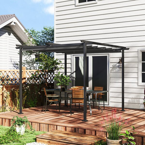 OUTSUNNY Voľne stojaca kovová pergola so zaťahovacou plátennou strechou 300 x 300 cm tmavosivá