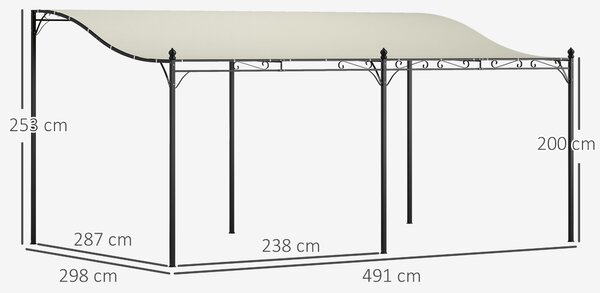 OUTSUNNY Voľne stojaca kovová pergola so sťahovacou plátennou strechou 491 x 298 cm krémová