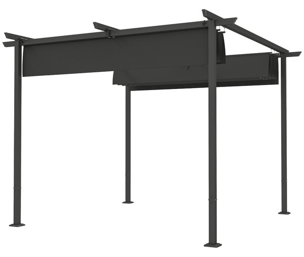 OUTSUNNY Voľne stojaca kovová pergola so zaťahovacou plátennou strechou 300 x 300 cm tmavosivá