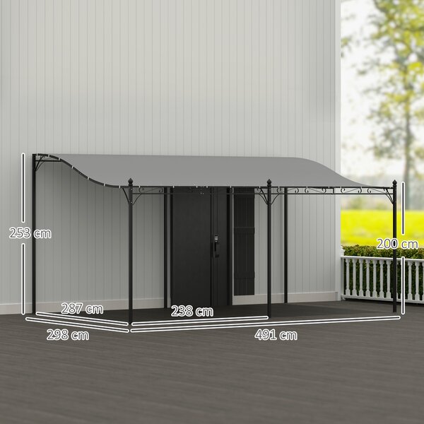 OUTSUNNY Kovová voľne stojaca pergola s plátennou strechou 491 x 298 cm sivá