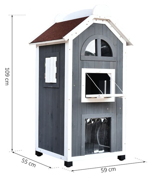 PAWHUT Vonkajší drevený domček pre mačky 59 x 55 x 109 cm sivý