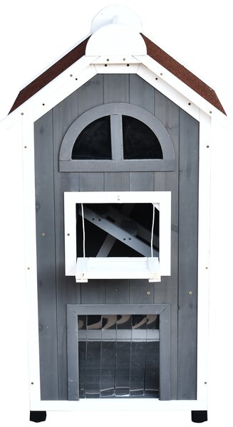PAWHUT Vonkajší drevený domček pre mačky 59 x 55 x 109 cm sivý