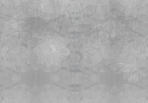 Fototapeta - Ilustrácia kvetov na betóne (147x102 cm)