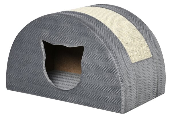 PAWHUT Pelech pre mačky so škrabadlom BOW 49 x 30 x 30 cm sivá
